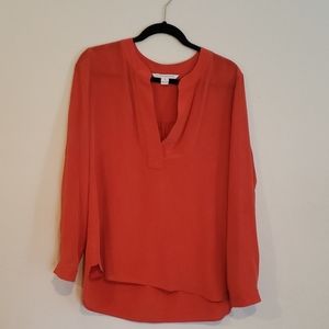 Red Silk V-Neck Blouse